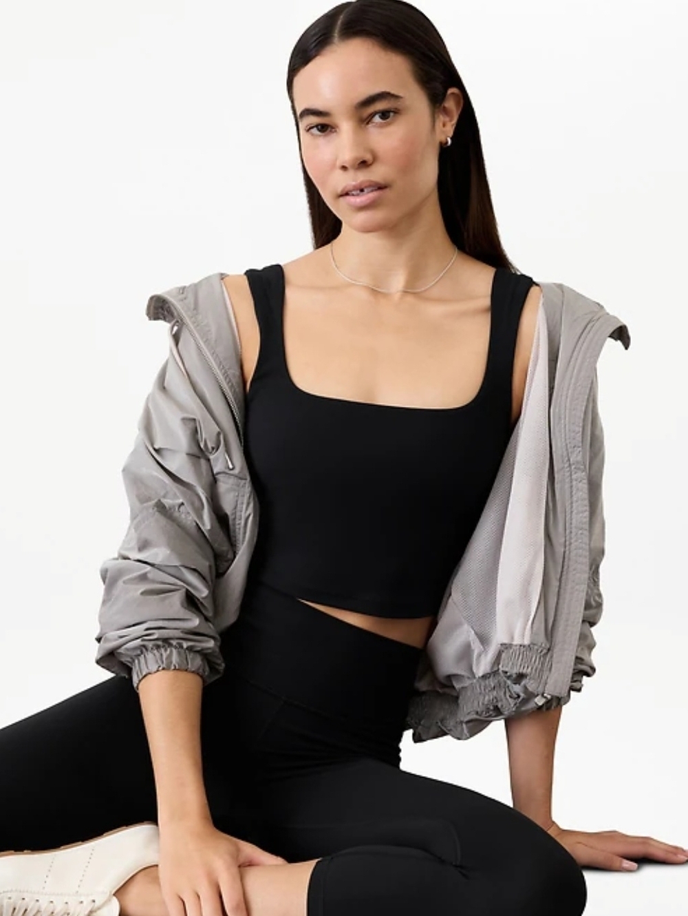 Size M - 🆕️ ATHLETA Transcend Black Square Neck Crop Tank Sports Top Bra A-C - Picture 6 of 8